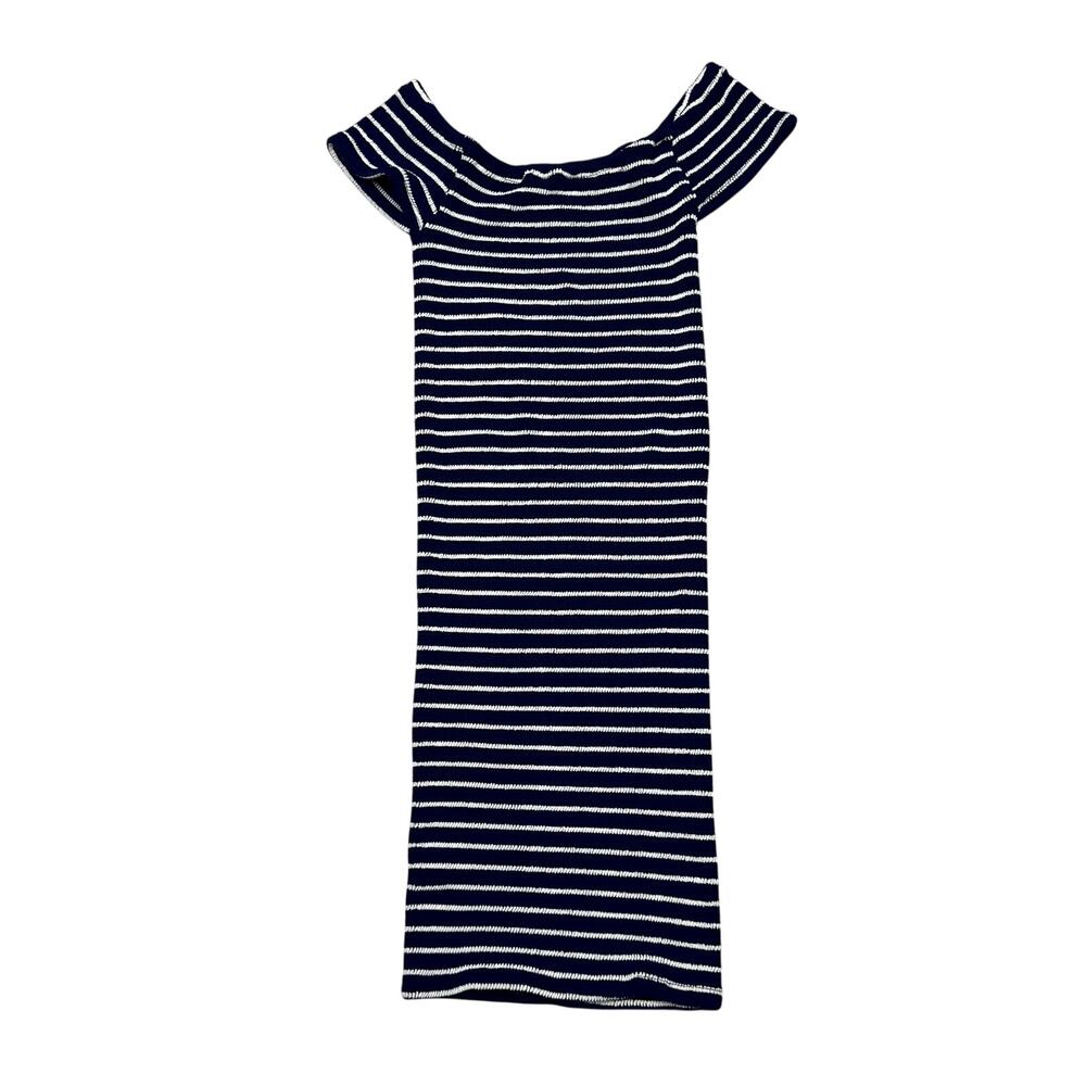Hunza G Grace Striped Midi Dress Women's One Size Crinkle Off Shoulder